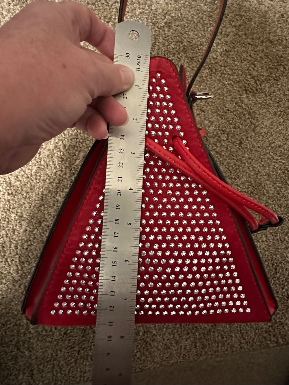 Red Pyramid Studded Drawstring Wristlet Handbag - Picture 9 of 9